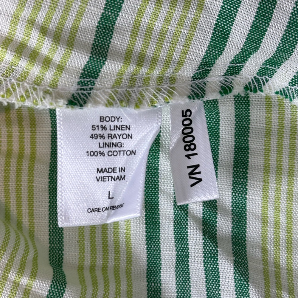 New York & Company Green Stripe Linen Blend Tie Waist Dress Women’s Size Large - Picture 6 of 7